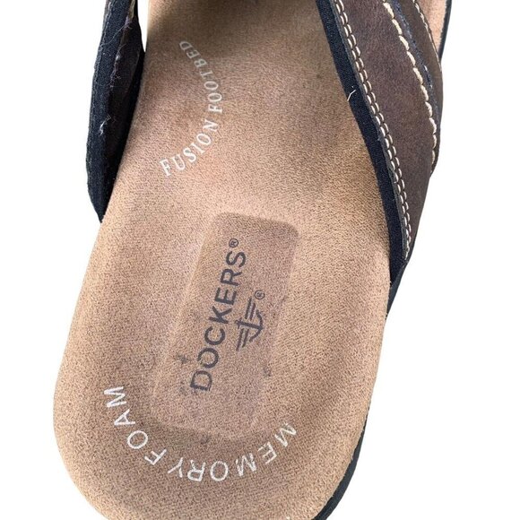 Dockers Men's Memory Foam Fusion Footbed Brown Sandals Slides Sz 8M Small Defect - Picture 7 of 8
